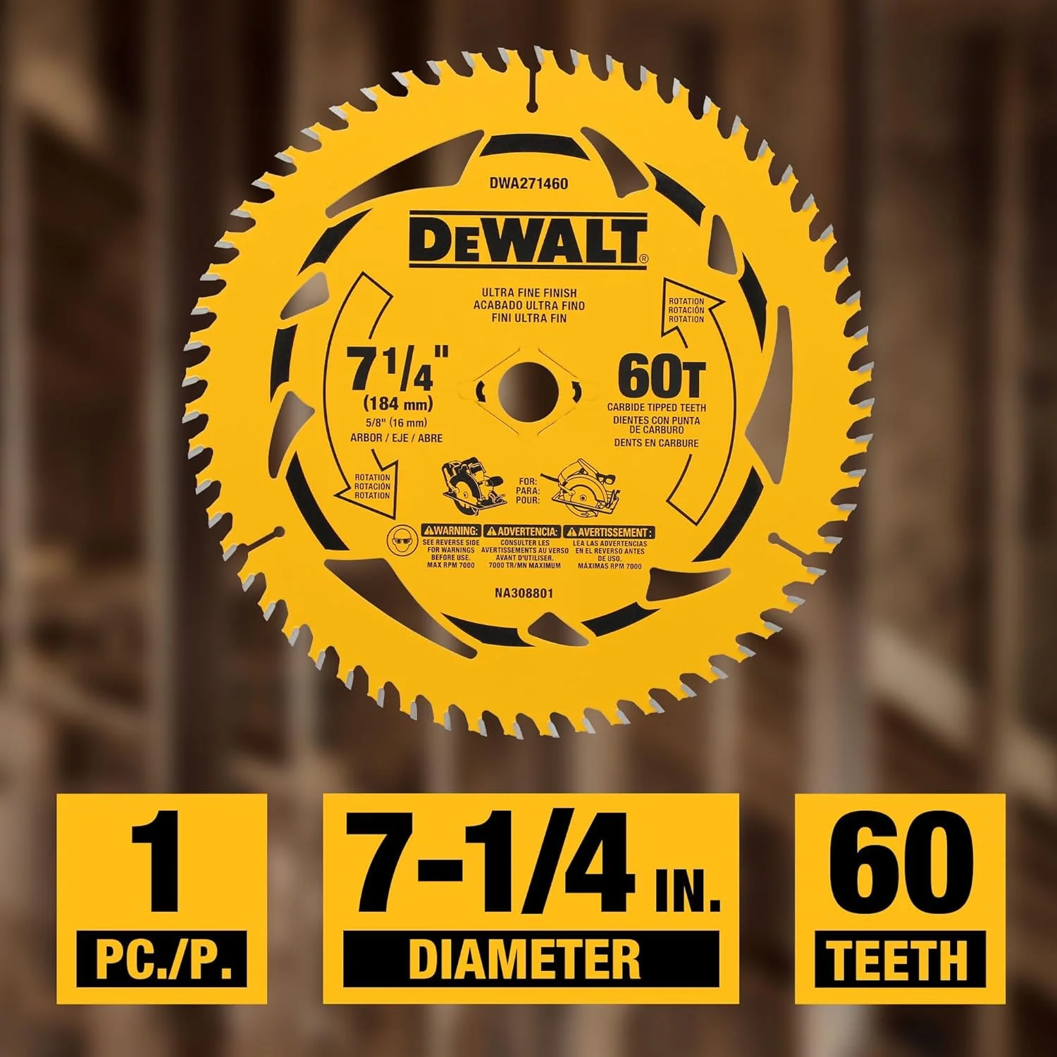 تیغه اره دیسکی 7-1/4 اینچی 60 دندانه DEWALT (DWA271460) تیغه اره دیسکی 7-1/4 اینچی 60 دندانه DEWALT (DWA271460)