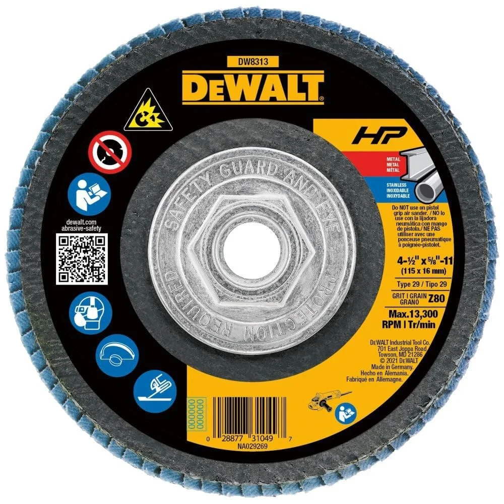 صفحه ساب DEWALT، زیرکونیا، 4-1/2 اینچ در 5/8 اینچ-11، گریت 80 (DW8313)