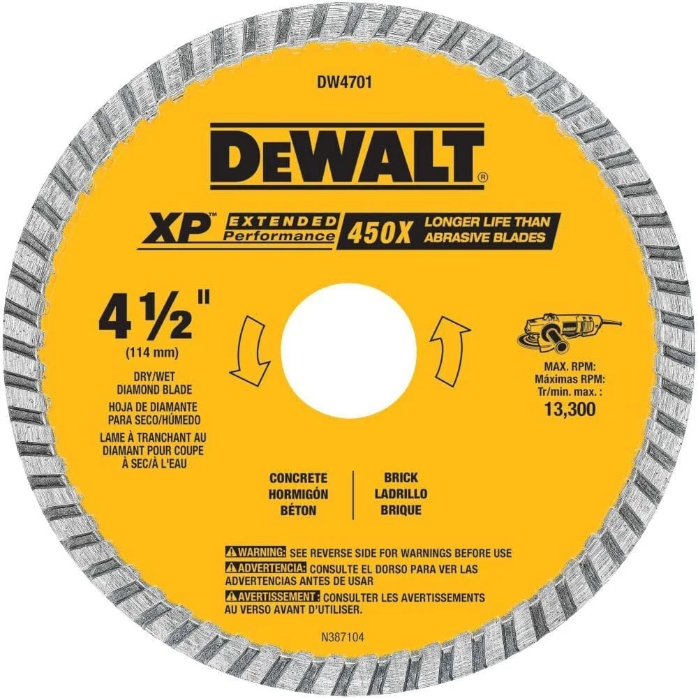 تیغه الماسه DEWALT، برش خشک یا مرطوب، لبه پیوسته، شفت 7/8 اینچ، 4-1/2 اینچ (DW4701)