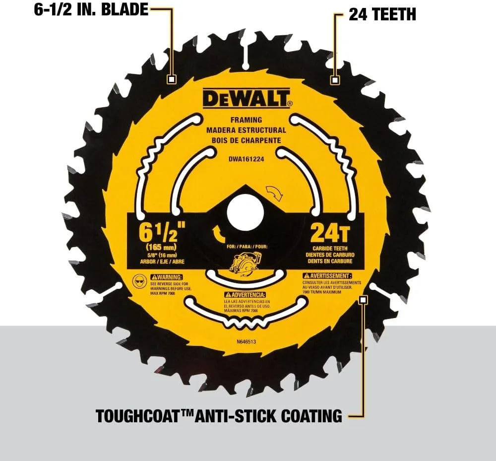 تیغه اره گرد دِوالت، 6 1/2 اینچ، 24 دندانه، نجاری (DWA161224) تیغه اره گرد دِوالت، 6 1/2 اینچ، 24 دندانه، نجاری (DWA161224)