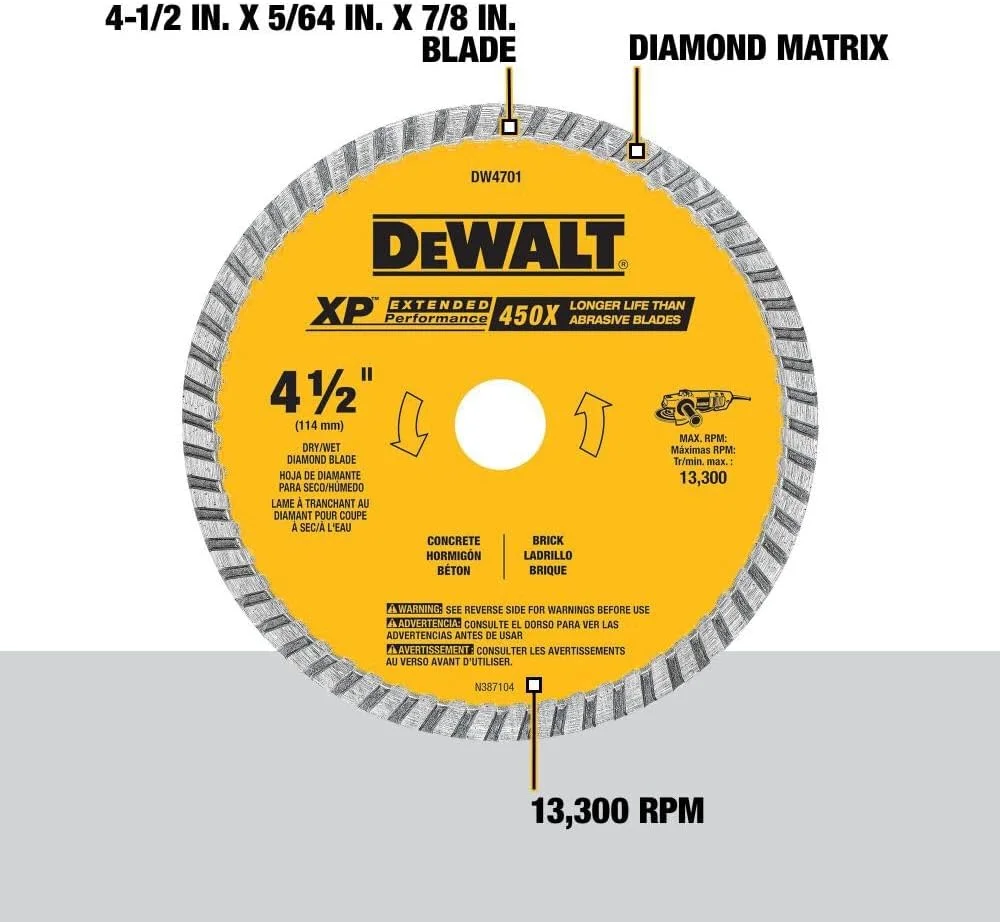 تیغه الماسه DEWALT، برش خشک یا مرطوب، لبه پیوسته، شفت 7/8 اینچ، 4-1/2 اینچ (DW4701) تیغه الماسه DEWALT، برش خشک یا مرطوب، لبه پیوسته، شفت 7/8 اینچ، 4-1/2 اینچ (DW4701)