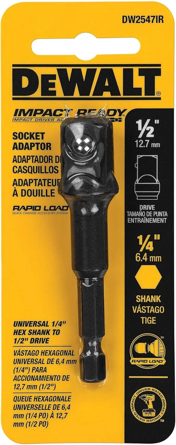 آداپتور تبدیل شفت شش گوش 1/4 اینچی به سوکت 1/2 اینچی DEWALT DW2547Ir، خاکستری تیره آداپتور تبدیل شفت شش گوش 1/4 اینچی به سوکت 1/2 اینچی DEWALT DW2547Ir، خاکستری تیره