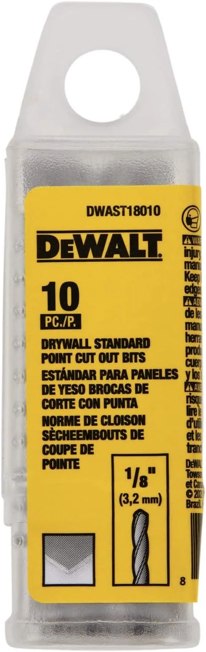 DEWALT DWAST18010 مته برش استاندارد 1/8 اینچ مخصوص دیوار خشک، بسته 10 عددی