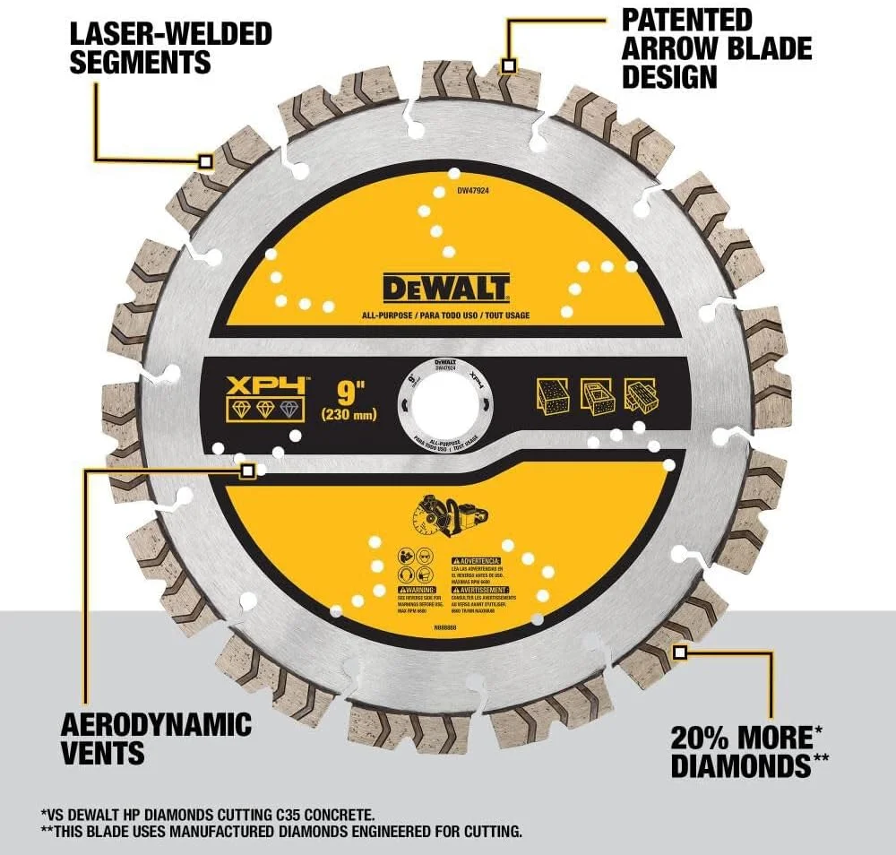 تیغه اره الماسه DEWALT، تیغه بتن و بنایی، سگمنتی، 9 اینچ (DW47924) تیغه اره الماسه DEWALT، تیغه بتن و بنایی، سگمنتی، 9 اینچ (DW47924)