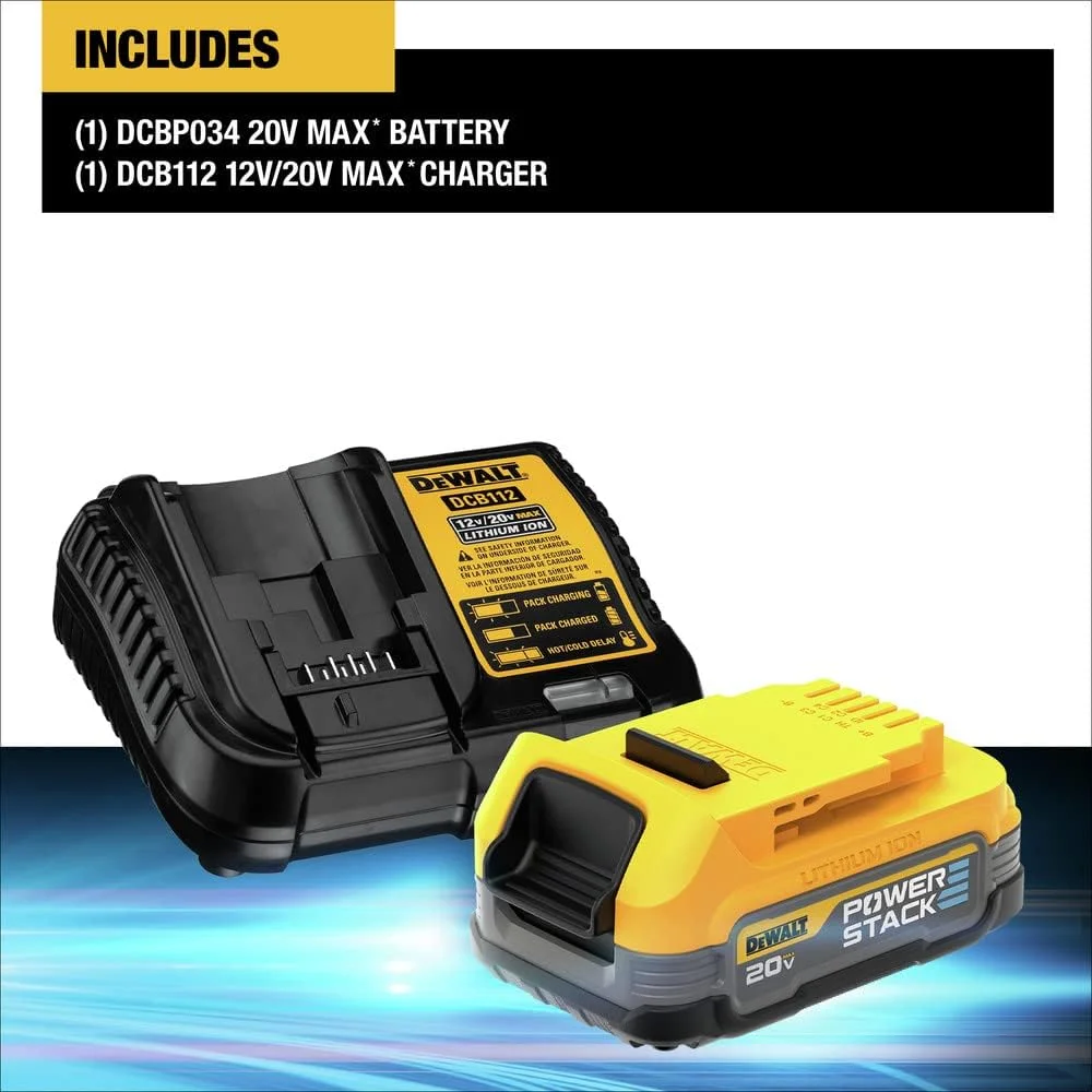 کیت استارتر DEWALT 20V MAX* با باتری فشرده POWERSTACK™ و شارژر (DCBP034C) کیت استارتر DEWALT 20V MAX* با باتری فشرده POWERSTACK™ و شارژر (DCBP034C)