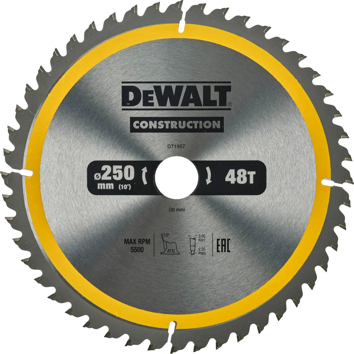 تیغه اره دیسکی ساختمانی 250x30 میلی‌متر 48 دندانه DEWALT DT1957 - زرد