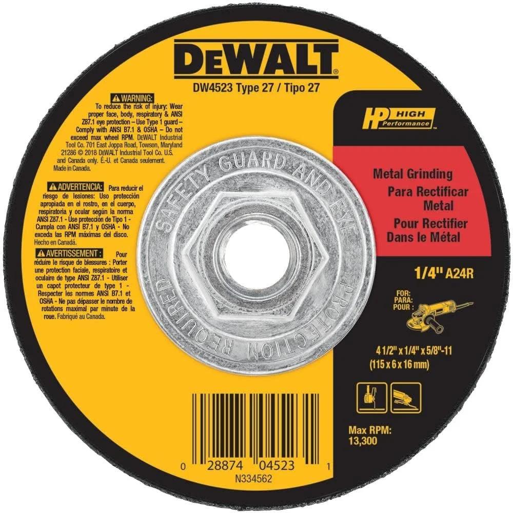 صفحه سنگ ساب فلز دیوالت، کاربری عمومی، 4-1/2 اینچ در 1/4 اینچ در 5/8 اینچ (DW4523)