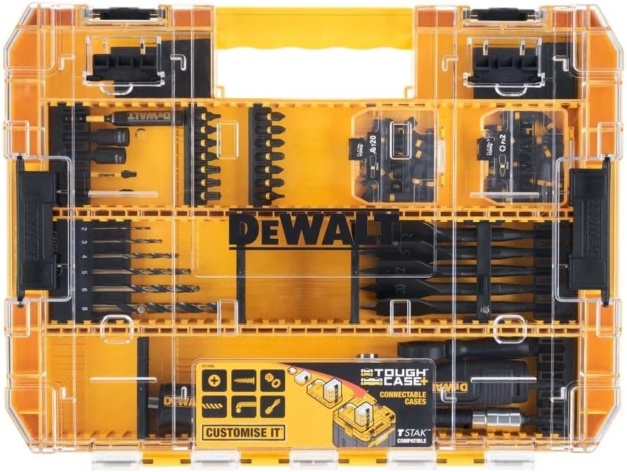 DEWALT DT70776-QZ جعبه بزرگ 85 تکه برای پیچ گوشتی و سوراخکاری به همراه اتصال زاویه ای انعطاف پذیر، نقره ای