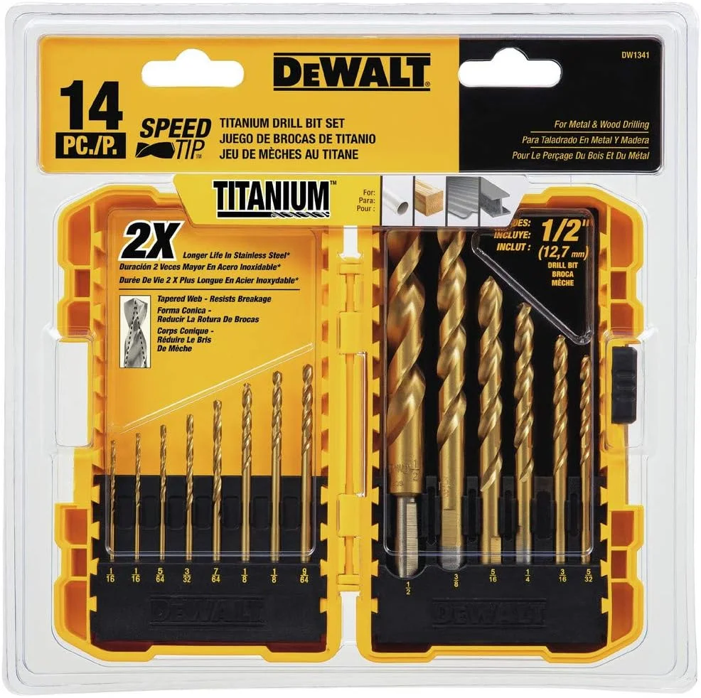 مجموعه مته تیتانیومی ۱۴ عددی DEWALT DW1341 با نوک سرعت مجموعه مته تیتانیومی ۱۴ عددی DEWALT DW1341 با نوک سرعت