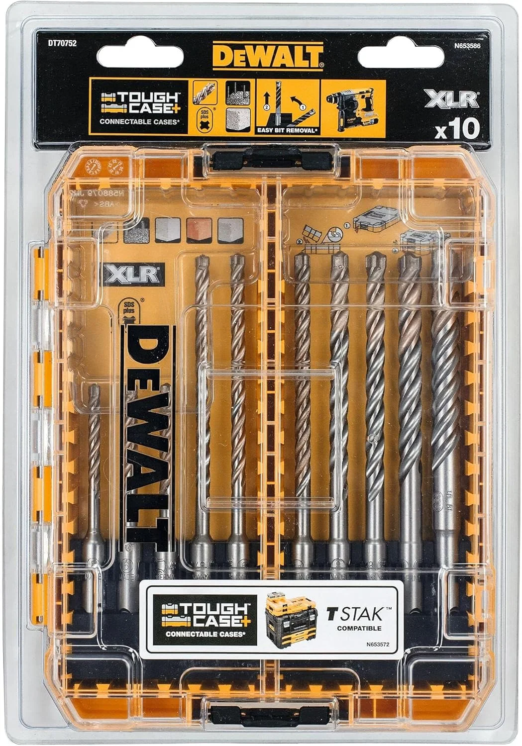 مجموعه مته کاربیدی سر کامل SDS Plus XLR دیوالت مدل DT70752، ۱۰ عددی