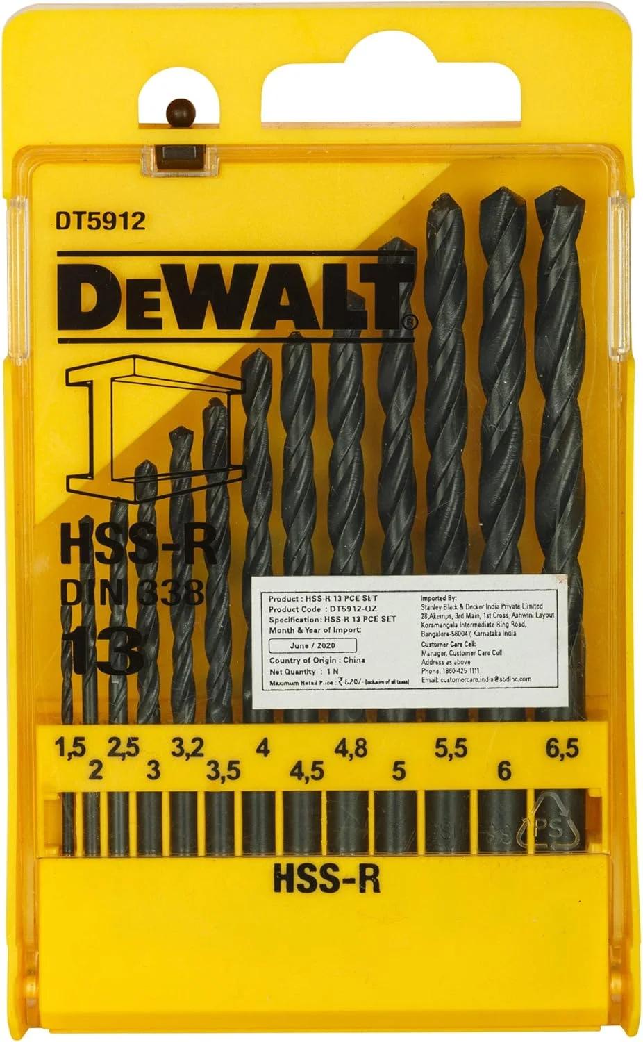 مجموعه مته های فولادی تندبر Dewalt Dt5912 Hss-R - Din 338 (۱۳ عددی)