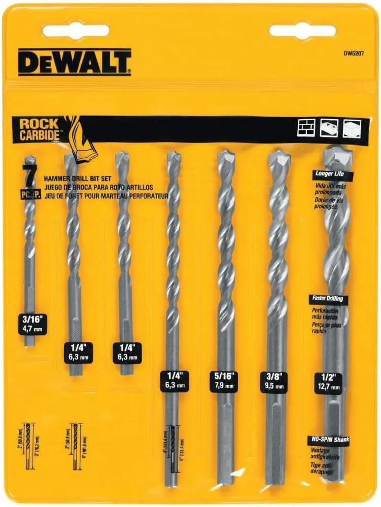 مجموعه مته های الماسه DEWALT، ضربه ای، بتن و بلوک، 7 عددی (DW5207)