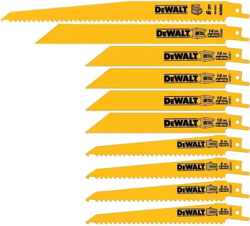 تیغه های اره عمود بر DEWALT، مجموعه دو فلزی با جعبه، 10 عددی (DW4898)، زرد