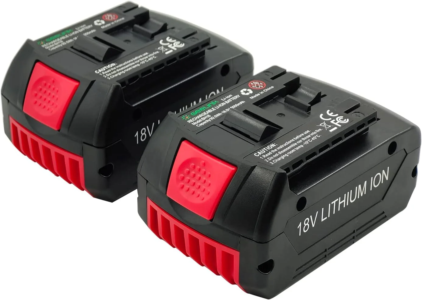 بسته 2 عددی باتری لیتیوم-یونی 5.0 آمپر ساعتی Geelink BAT609 جایگزین باتری 18 ولت بوش مدل های BAT610G BAT618G BAT619 BAT621 BAT620 ابزارهای برقی بی سیم با نشانگر شارژ LED