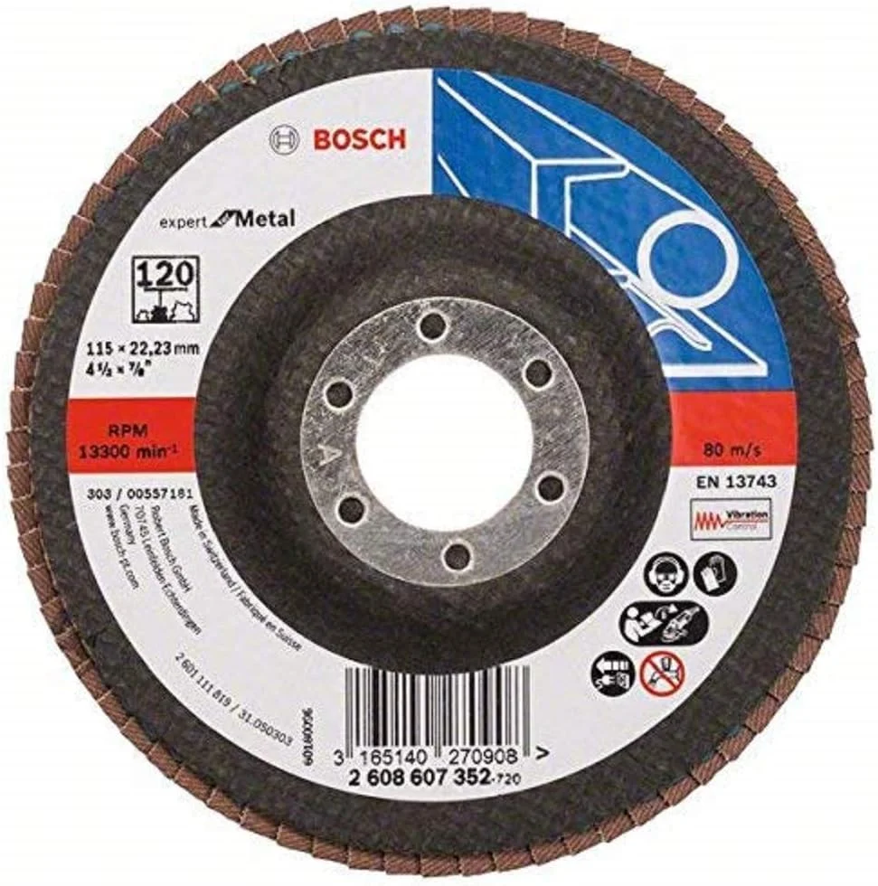 صفحه ساب فلپ بوش مدل X551 مناسب فلزات، فرم صاف، قطر 115 میلی متر، زبری 120، مشکی/قهوه ای