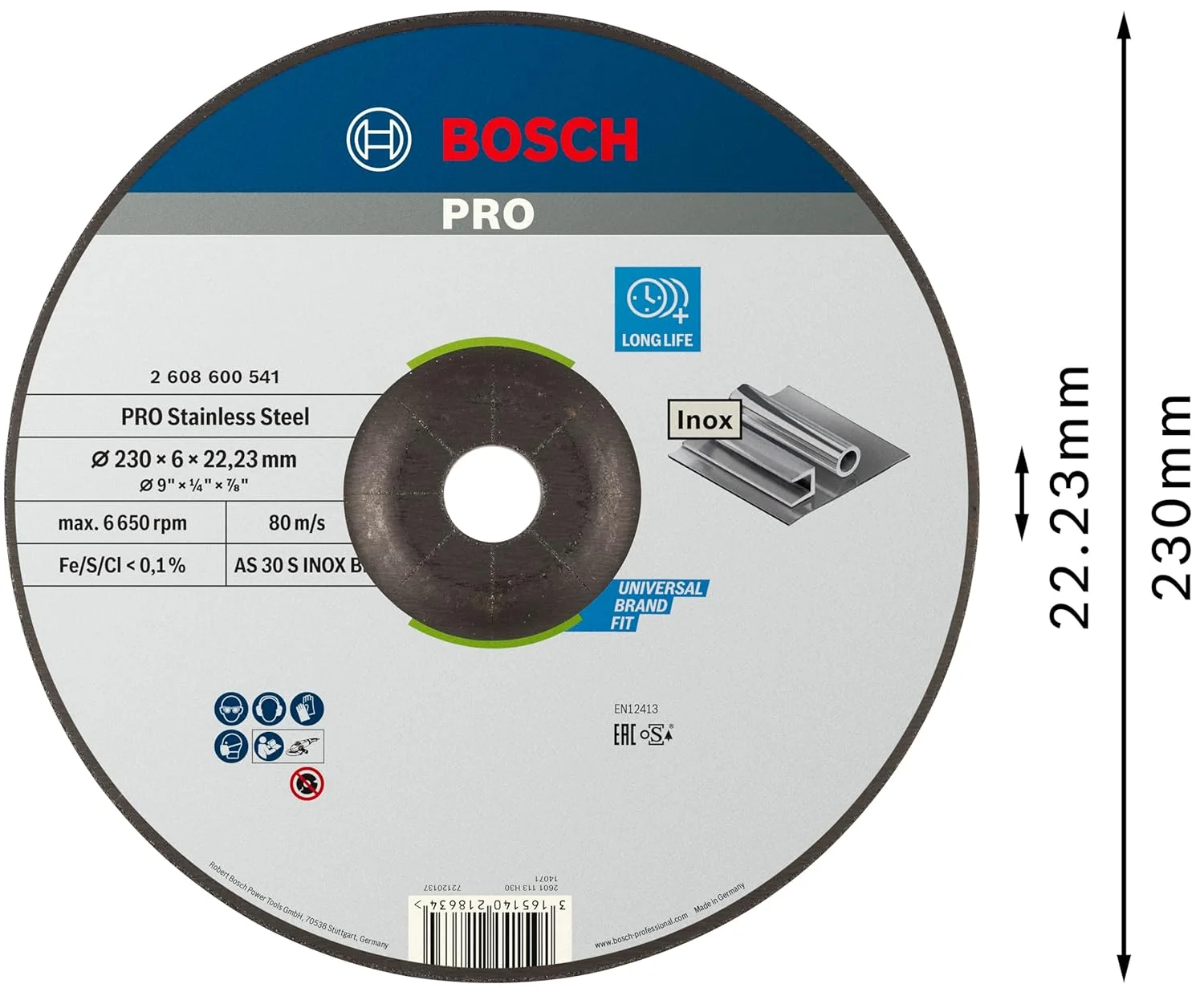 صفحه سنگ ساب استیل بوش پروفشنال 2608600541، مشکی، 230 x 6 میلی متر