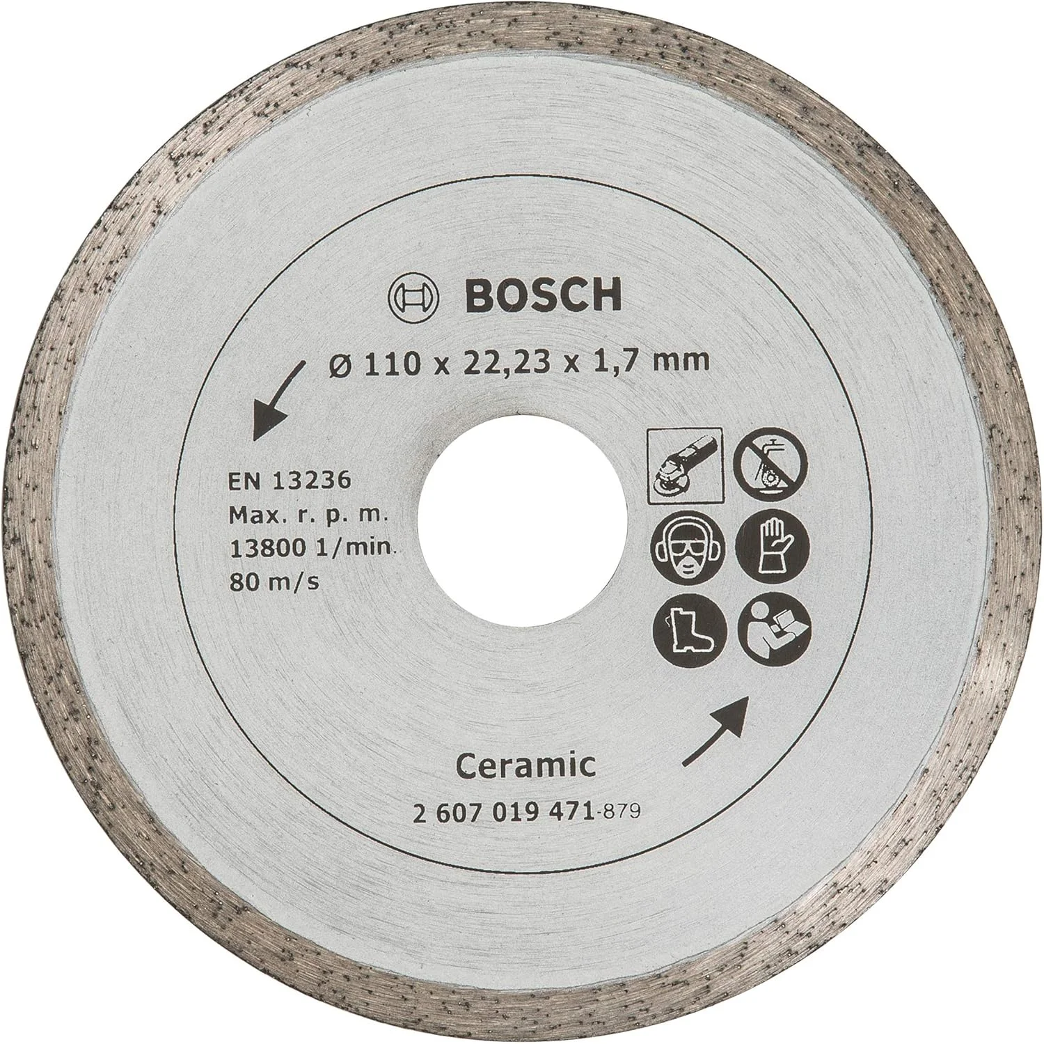 صفحه برش الماسه کاشی بوش مدل Home and Garden 2607019471، قطر 110 میلی متر، فلزی، نقره ای