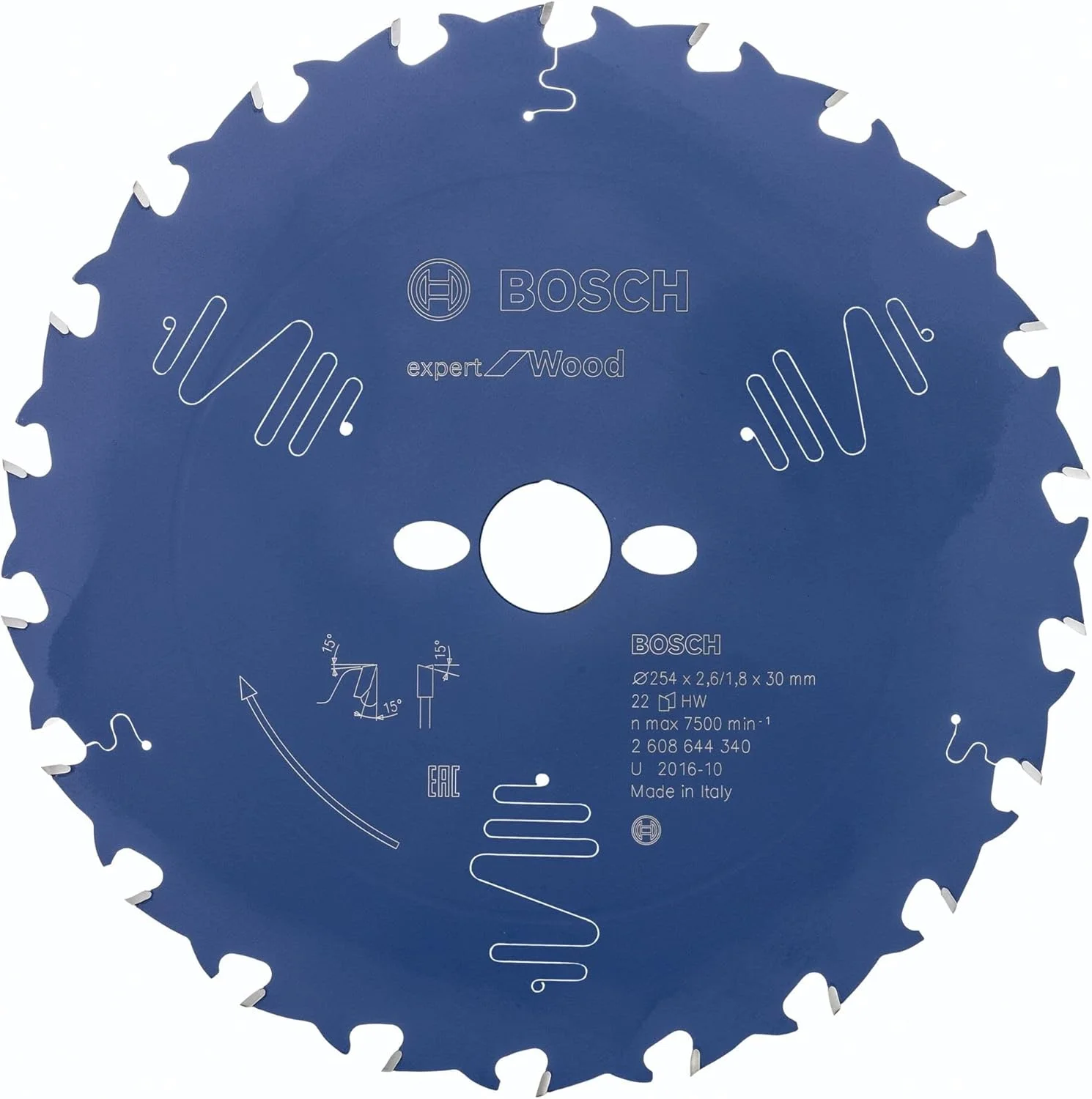 صفحه اره گرد الماسه چوب Bosch Professional Expert مدل 2608644340، ابعاد 254x30x2.6 میلی‌متر، دارای 22 دندانه، مناسب اره گرد