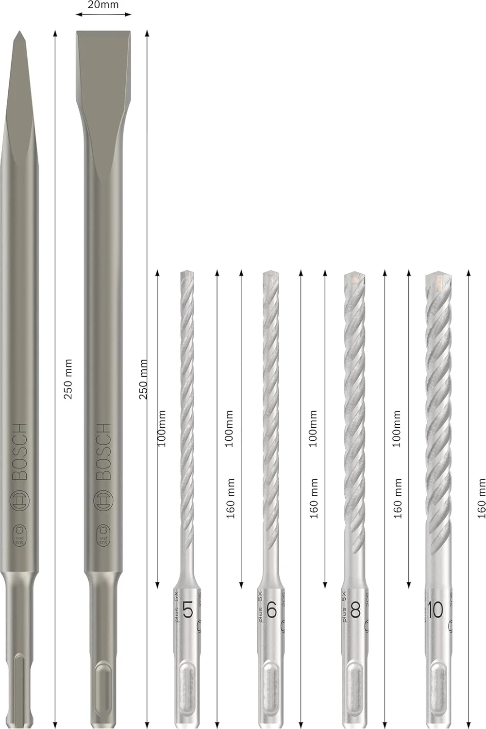 مجموعه 6 عددی مته و قلم چکش SDS Plus-5 بوش پروفشنال 2607017585 (مناسب بتن و مصالح ساختمانی؛ لوازم جانبی: چکش چرخشی) انحصاری آمازون