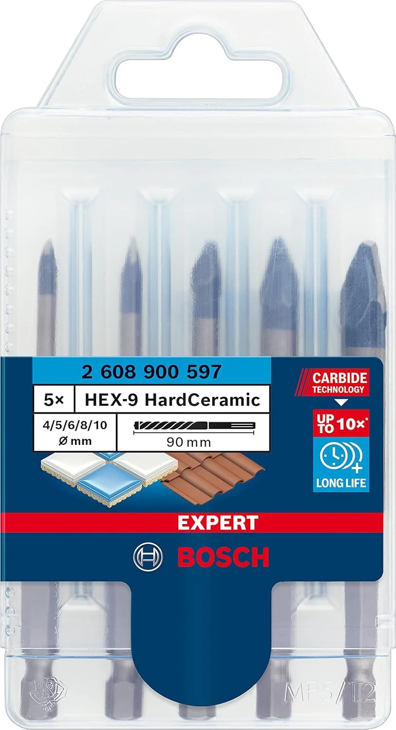مجموعه مته سرامیک سخت 5X Expert HEX-9 بوش (برای کاشی های سخت، کاشی های نرم، Ø 4-10 میلی متر، لوازم جانبی حرفه ای دریل ضربه ای/دریل پیچ گوشتی، دریل چرخشی/دریل پیچ گوشتی)