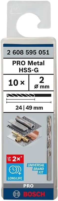 بسته 10 عددی مته فلز بوش - 2608595051، 2.0 x 24 49 میلی متر نقره ای