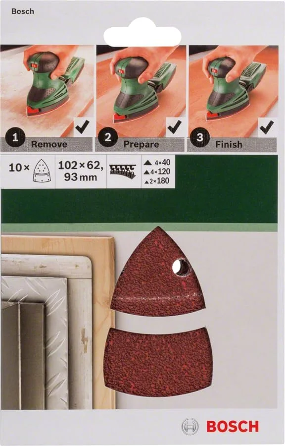 مجموعه 10 عددی سنباده بوش مدل 2609256A67 مناسب برای سنباده لرزان چند منظوره، 102 X 62.93، 4 عدد گرید 40، 4 عدد گرید 120، 2 عدد گرید 180، قهوه ای