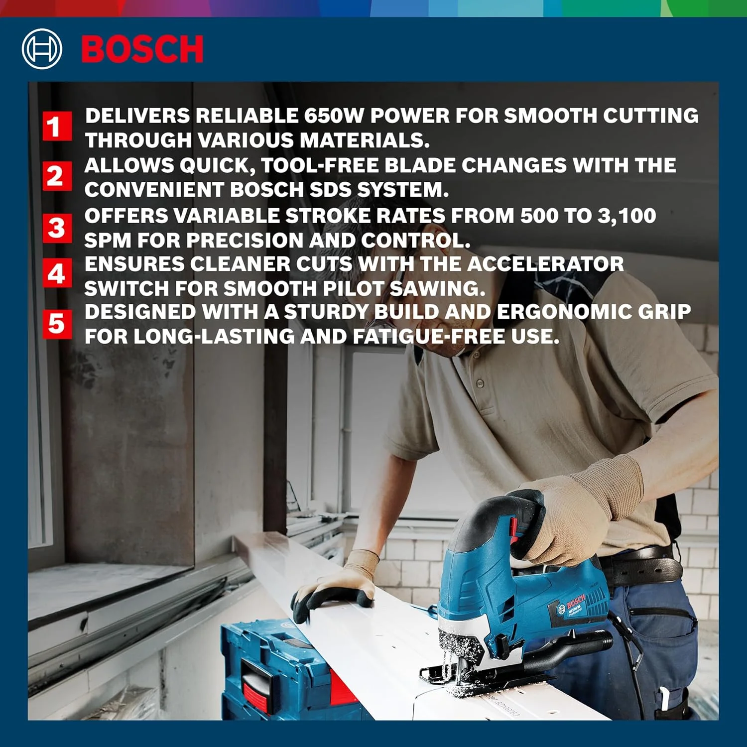 اره عمود بر حرفه ای بوش GST 90 BE (650 وات، شامل مجموعه مکش گرد و غبار، آچار آلن سایز 5، محافظ ضد تراشه، 3 عدد تیغه اره عمود بر T 144 DP، دقت برای چوب، کیف حمل)