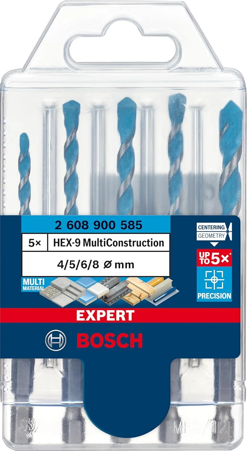 مجموعه مته 5 عددی بوش EXPERT HEX-9 Multi Construction (برای بتن، کاشی نرم، Ø 4-8 میلی متر، لوازم جانبی حرفه ای دریل چکشی/پیچ گوشتی، دریل های چرخشی)