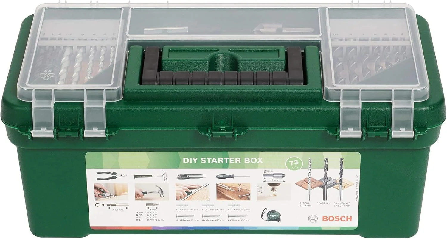 جعبه ابزار 73 تکه شروع به کار بوش (چوب، بنایی و فلز، DIY، لوازم جانبی برای دریل و پیچ گوشتی)