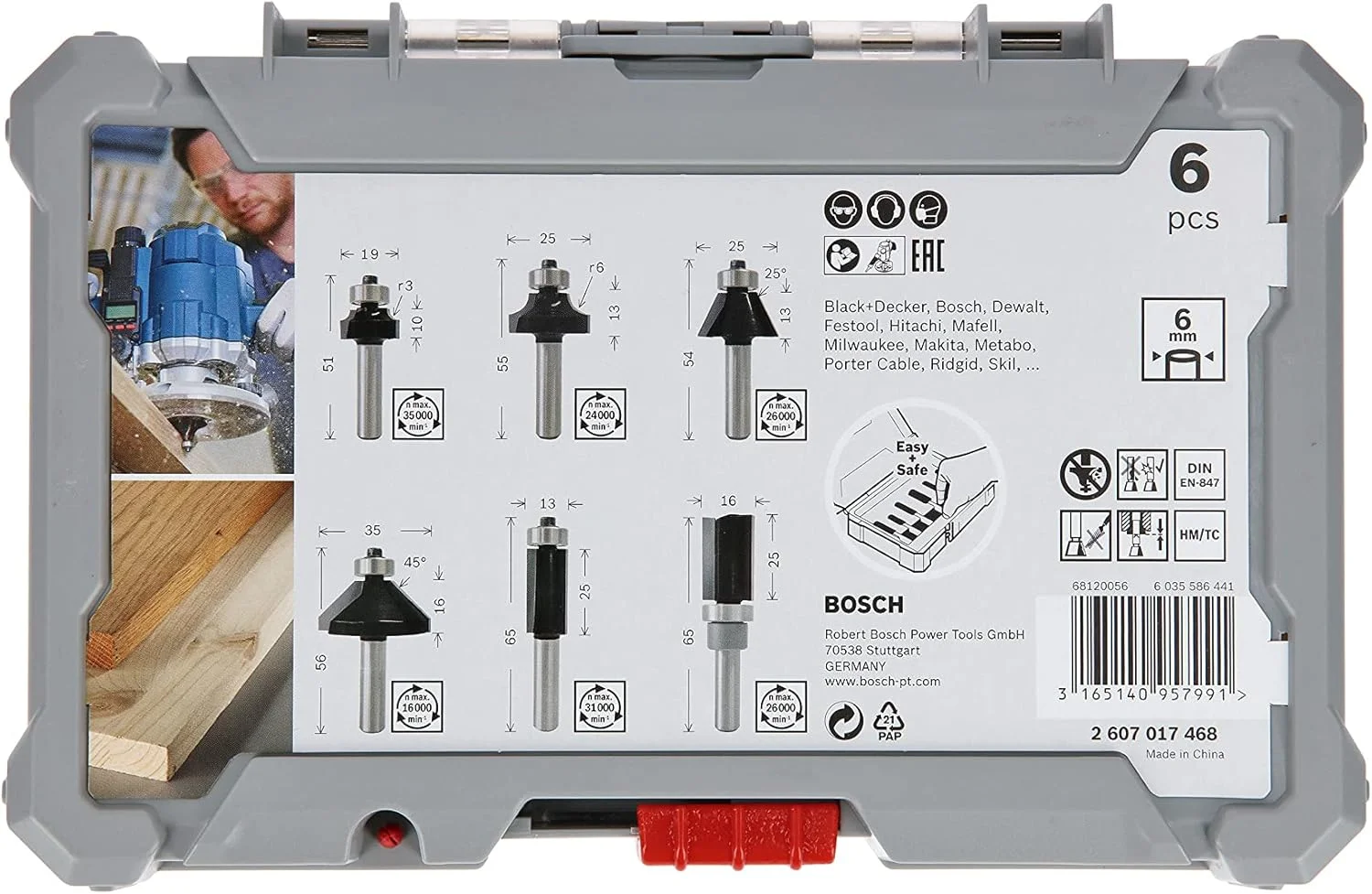 مجموعه 6 عددی تیغه فرز نجاری بوش پروفشنال 2607017468 با شفت 6 میلی‌متری