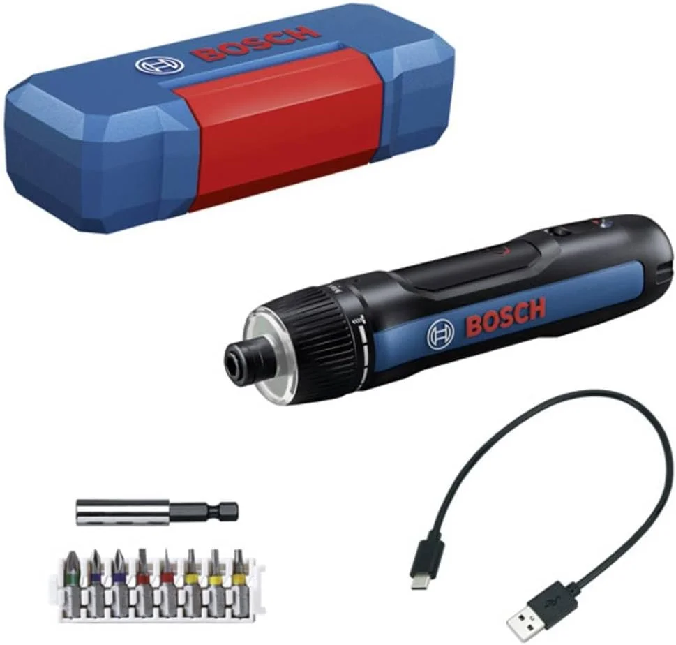 پیچ گوشتی شارژی بوش پروفشنال Bosch GO 3 به همراه ست 8 عددی سری پیچ گوشتی، نگهدارنده سری، کابل USB-C و کیف کوچک
