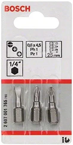 مجموعه 3 عددی سری پیچ گوشتی بوش پروفشنال مدل 2607001765 شامل PH1 PZ1 طول 25 میلی متر مجموعه 3 عددی سری پیچ گوشتی بوش پروفشنال مدل 2607001765 شامل PH1 PZ1 طول 25 میلی متر
