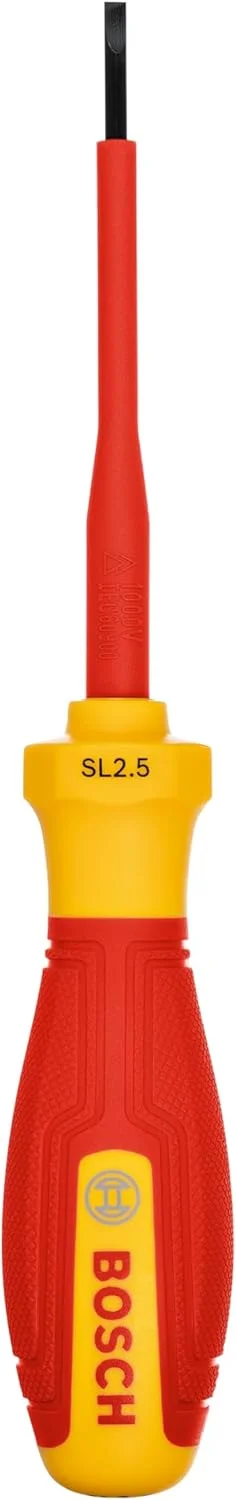 پیچ گوشتی حرفه ای VDE بوش مدل SL2.5x75 (دارای گواهی تا 1000 ولت، عایق شده با ترموپلاستیک الاستومر (TPE)) پیچ گوشتی حرفه ای VDE بوش مدل SL2.5x75 (دارای گواهی تا 1000 ولت، عایق شده با ترموپلاستیک الاستومر (TPE))