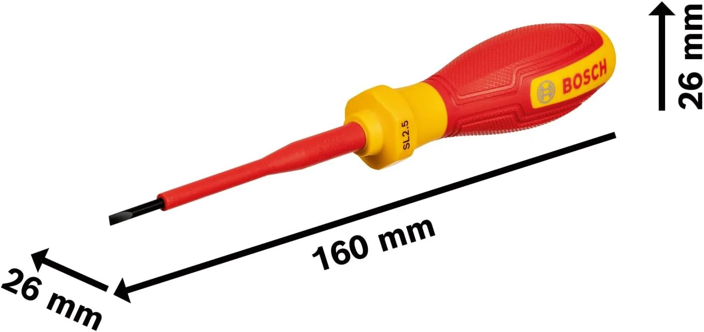 پیچ گوشتی حرفه ای VDE بوش مدل SL2.5x75 (دارای گواهی تا 1000 ولت، عایق شده با ترموپلاستیک الاستومر (TPE)) پیچ گوشتی حرفه ای VDE بوش مدل SL2.5x75 (دارای گواهی تا 1000 ولت، عایق شده با ترموپلاستیک الاستومر (TPE))