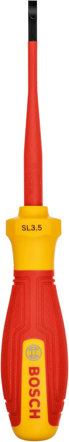 پیچ گوشتی حرفه ای VDE بوش SL3.5x75 (دارای گواهی تا 1000 ولت، عایق شده با پلی پروپیلن (PP) و الاستومر ترموپلاستیک (TPE)) پیچ گوشتی حرفه ای VDE بوش SL3.5x75 (دارای گواهی تا 1000 ولت، عایق شده با پلی پروپیلن (PP) و الاستومر ترموپلاستیک (TPE))