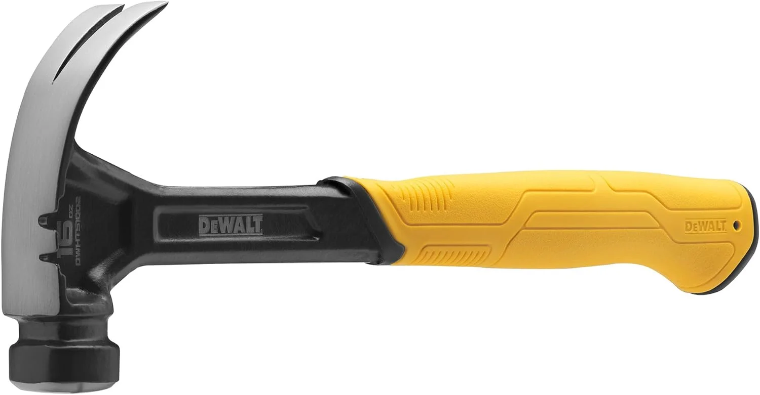چکش میخ کش منحنی Dewalt با سطح صاف 454 گرمی (16 اونس)، مجهز به دسته نرم برای راحتی بیشتر.