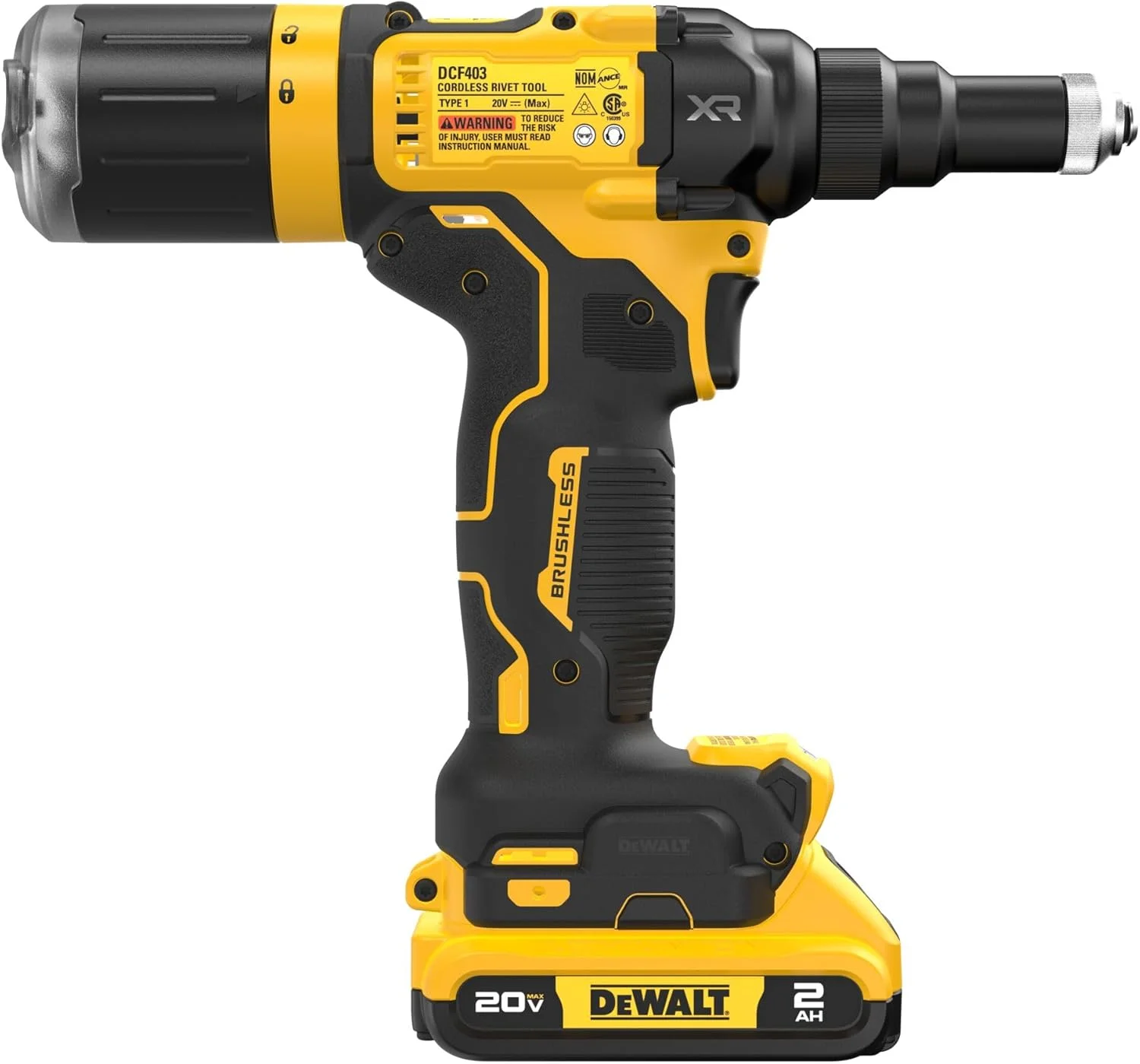 ابزار پرچ کن شارژی 20 ولت مکس XR دیوالت، 3/16 اینچ، شامل باتری و شارژر (DCF403D1)