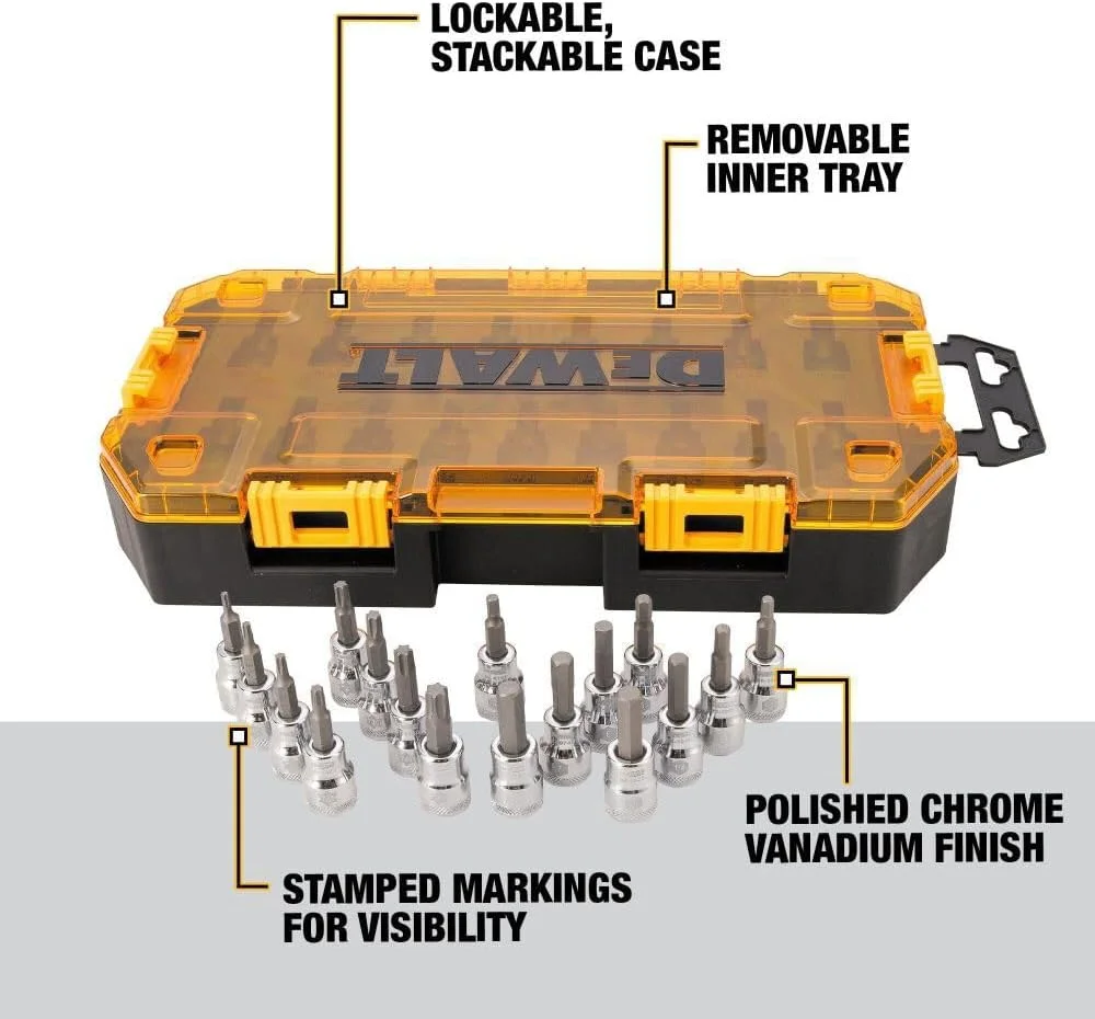 مجموعه آچار بکس سری درایو DEWALT، درایو 3/8 اینچ، SAE/متریک، 17 تکه، DWMT73806