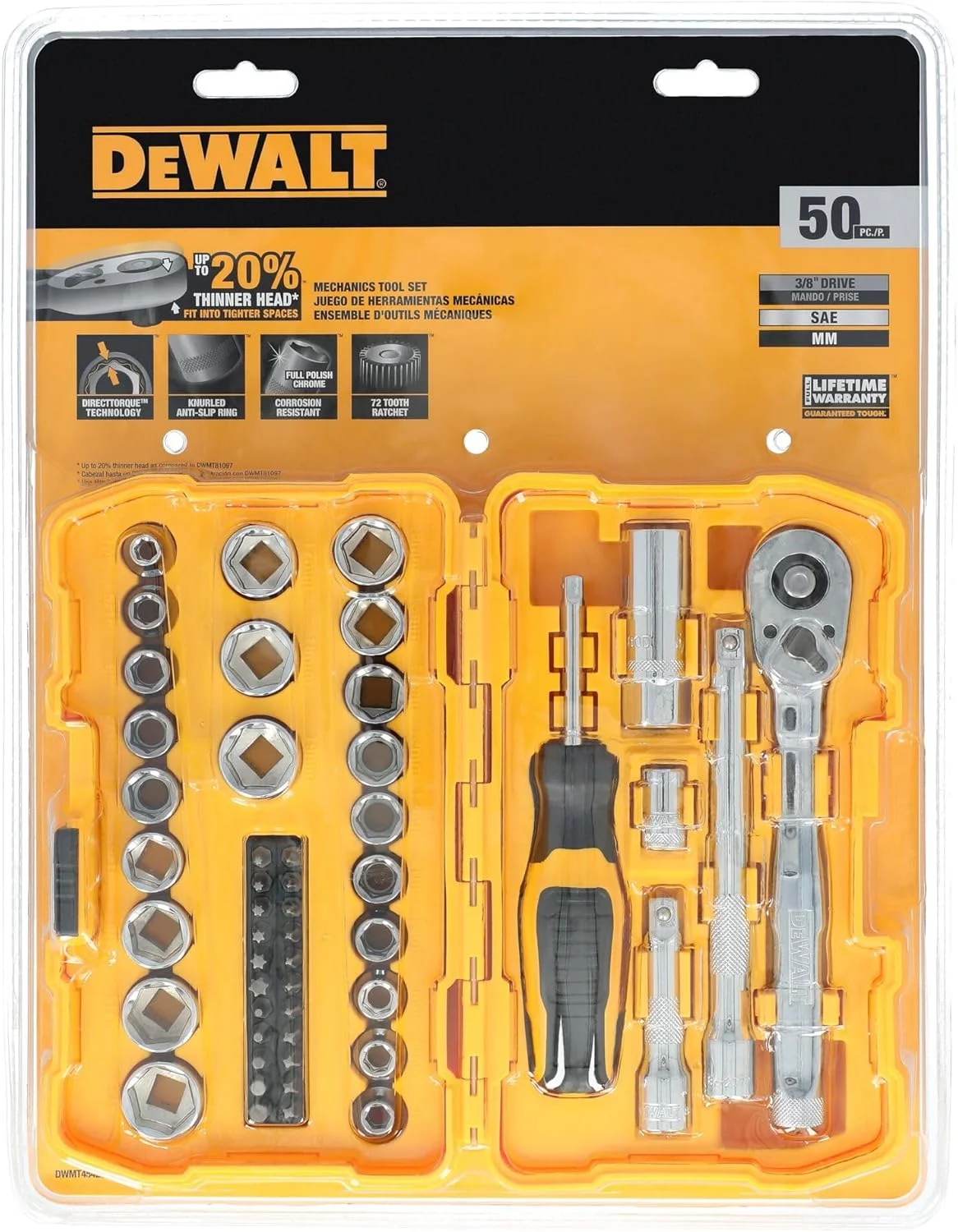 مجموعه ابزار مکانیکی DEWALT، درایو 3/8 اینچ، 50 قطعه (DWMT45423)