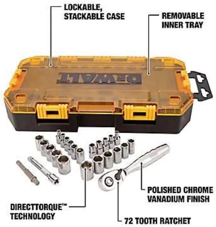 مجموعه آچار بکس دیوالت، SAE/متریک، درایو 1/4 اینچ، 25 قطعه (Dwmt73805)، سایز واحد