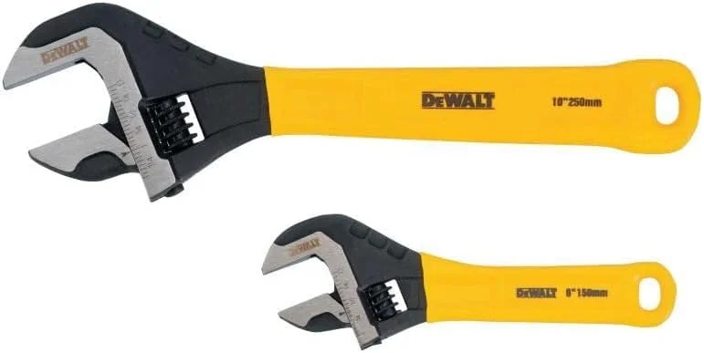 آچار فرانسه قابل تنظیم با روکش دیپ گریپ Dewalt DWHT75497، بسته 2 عددی، زرد