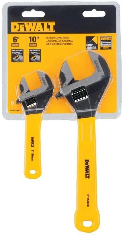 آچار فرانسه قابل تنظیم با روکش دیپ گریپ Dewalt DWHT75497، بسته 2 عددی، زرد