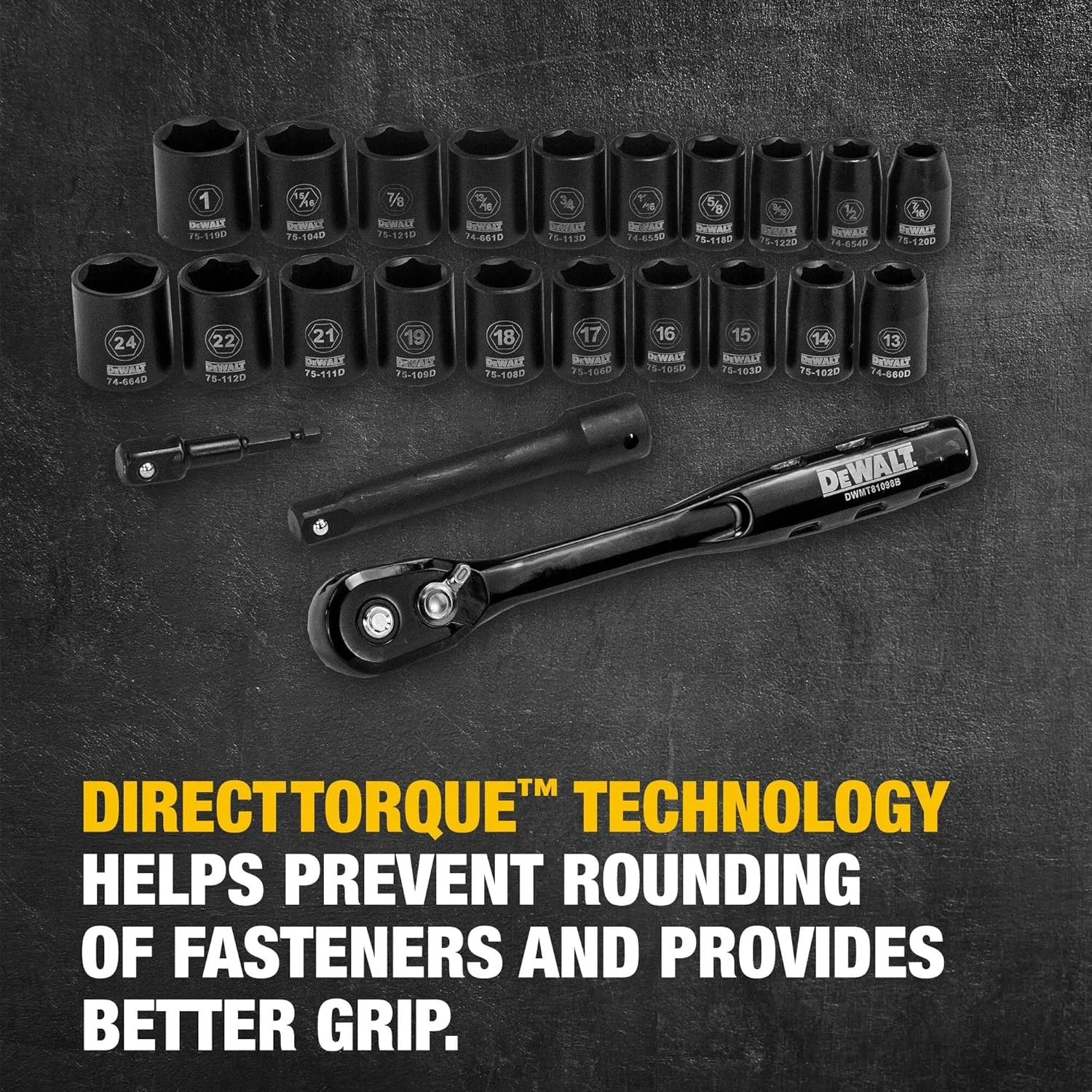 مجموعه بکس ضربه ای دیوالت، 23 تکه، درایو 1/2 اینچ متریک/SAE (Dwmt74739)