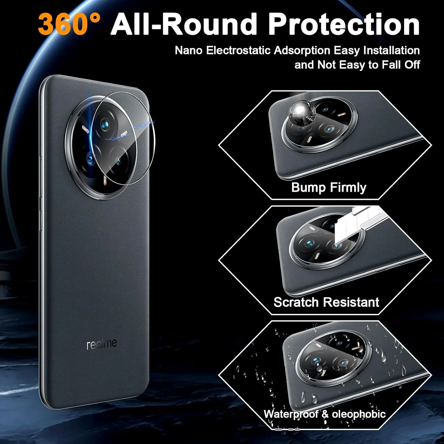 محافظ صفحه نمایش شیشه ای حرارت دیده Aerku برای Realme 14 Pro Plus به همراه محافظ دوربین پشتی [2+2 عدد]، سختی 9H، پوشش کامل سه بعدی