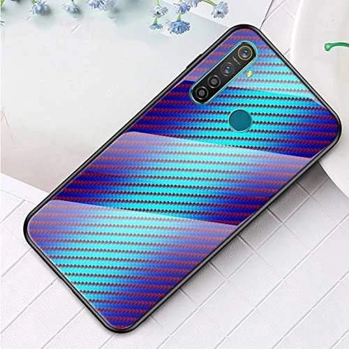 قاب شیشه ای جدید Yyq با رنگ گرادیان فیبر کربنی برای گوشی OPPO Realme 5 (مشکی) (رنگ: آبی)