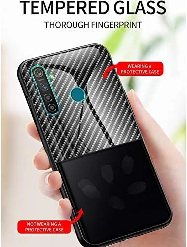 قاب شیشه ای جدید Yyq با رنگ گرادیان فیبر کربنی برای گوشی OPPO Realme 5 (مشکی) (رنگ: آبی)