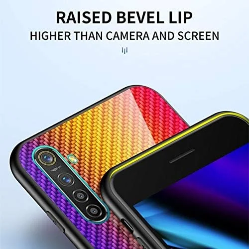 قاب شیشه ای جدید Yyq با رنگ گرادیان فیبر کربنی برای گوشی OPPO Realme 5 (مشکی) (رنگ: آبی)