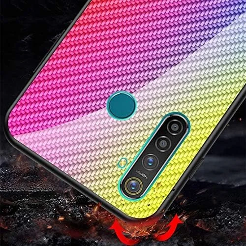 قاب شیشه ای جدید Yyq با رنگ گرادیان فیبر کربنی برای گوشی OPPO Realme 5 (مشکی) (رنگ: آبی)