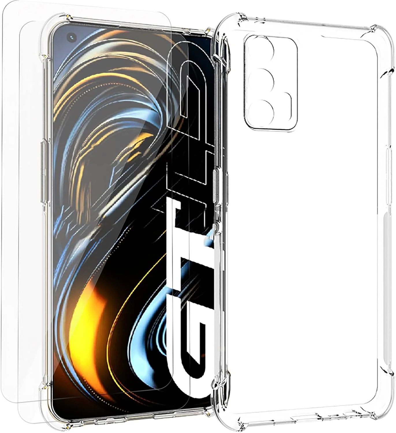 GMUJIAO Case for Realme GT Neo,With 2 * Tempered Glass Screen Protector [2 in 1],Transparent Soft TPU Shockproof Phone Case