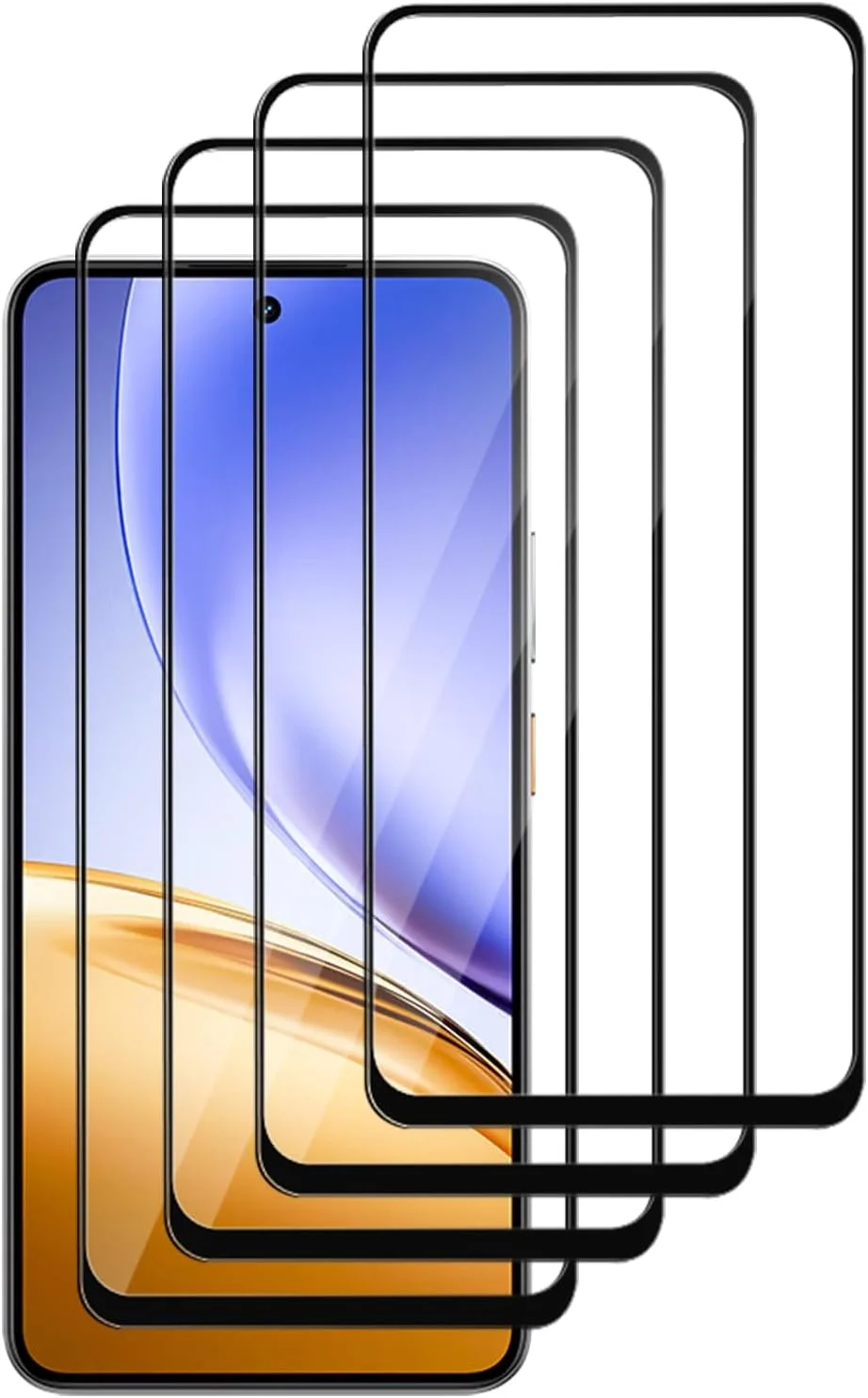 محافظ صفحه نمایش شیشه ای [4 عدد] سازگار با Realme 14، محافظ صفحه نمایش Realme 14، محافظ صفحه نمایش شیشه ای حرارت دیده [سختی 9H] - مشکی